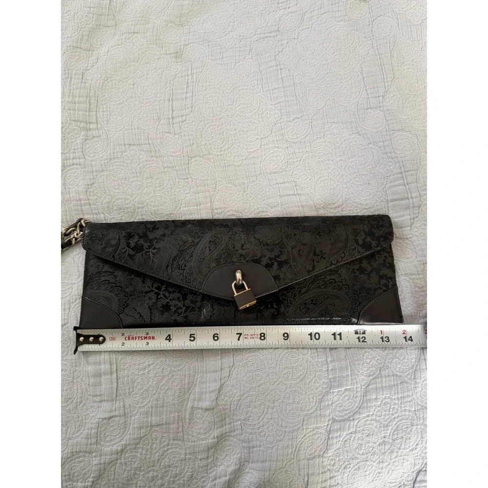 Miss Mak Vintage 90s Boho Y2K Black‎ Leather Padlock Paisley Chain Clutch Bag